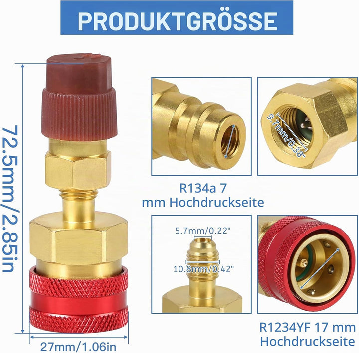 DBREAKS R1234yf-auf-R134a-Adapter, Messing Schnellkupplungssatz, High/Low Side Schnellkupplung Adapt