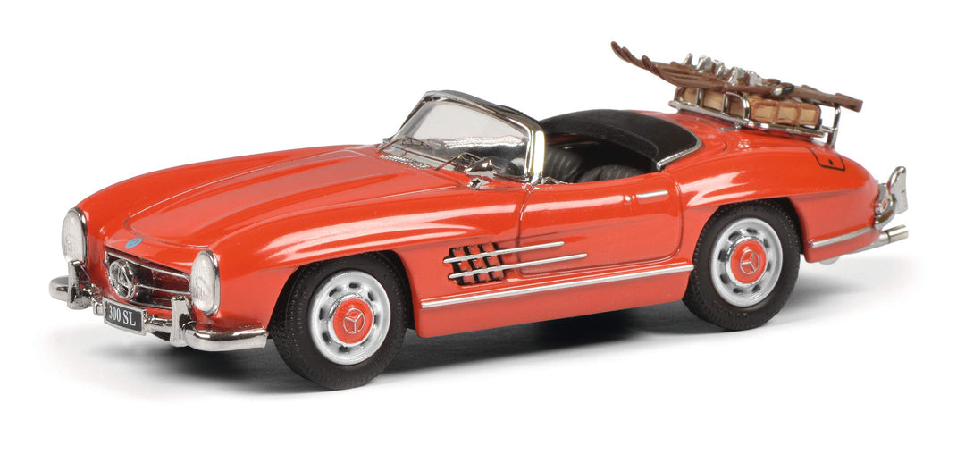 Schuco Mercedes Benz 300SL, Skiurlaub mit Koffer und Ski, Modellauto, 1:43, rot, limitierte Auflage