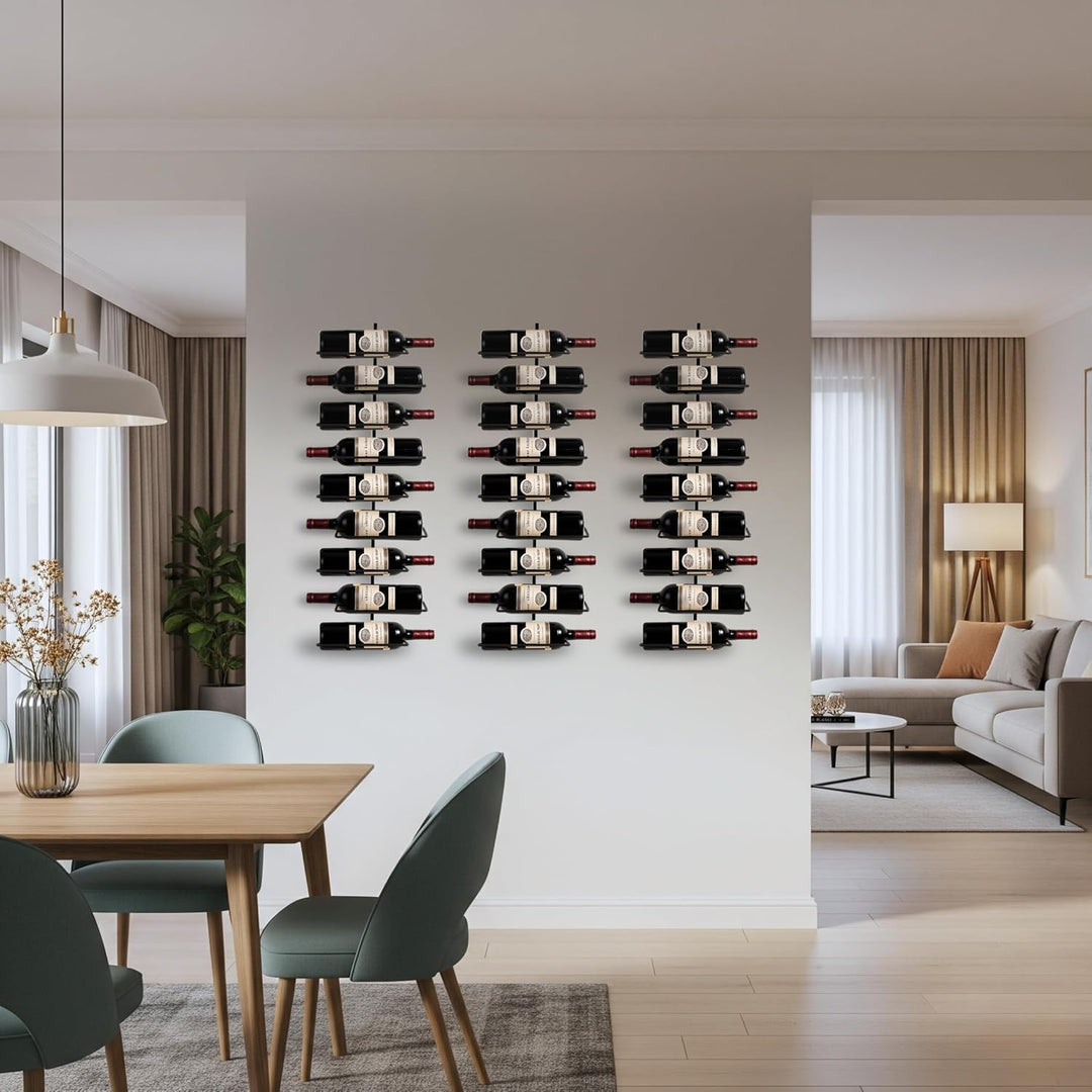 Weinregal Wand Schwarz aus Metall | 9 Flaschen | Modernes Weinregal | Versetztes Wine Rack | Schwarz