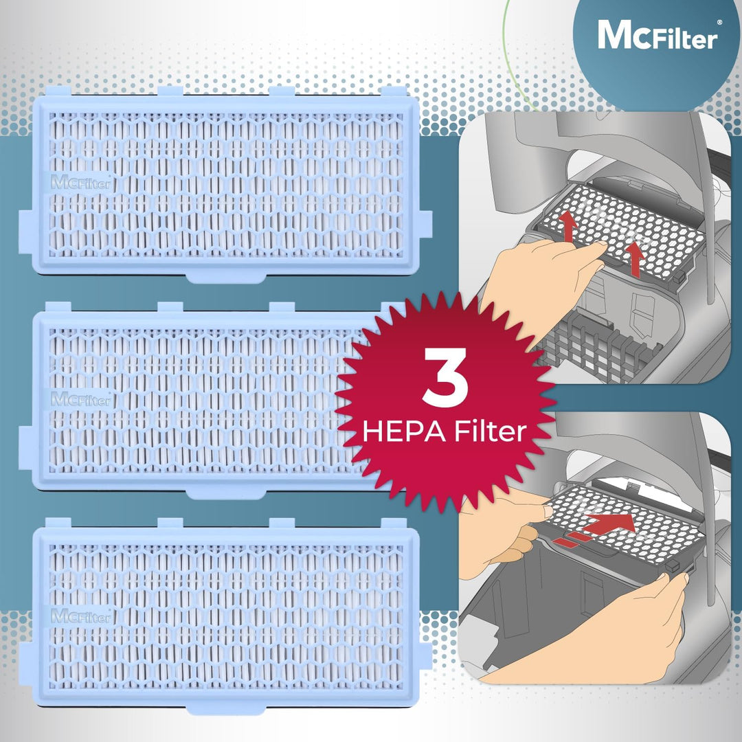 McFilter | 3 HEPA Filter + 3 Motorfilter geeignet für Miele Staubsauger GN Serie S4 S5 S6 S8, Comple