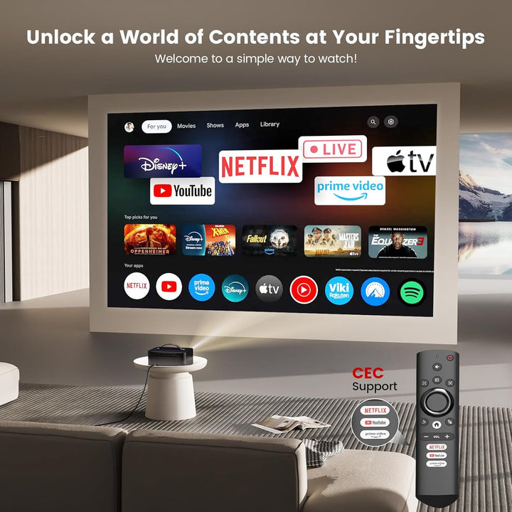 Beamer-4K Passend für Netflix Dolby Audio ONOAYO 1500ANSI HDR10+ HDMI eARC Smart Beamer Heimkino, 10