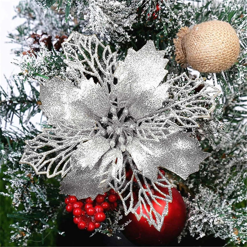 GLITZFAS 12 Stück Glitter Weihnachtsbaum Dekoration, Weihnachtsbaumschmuck Ornament Weihnachten Blum