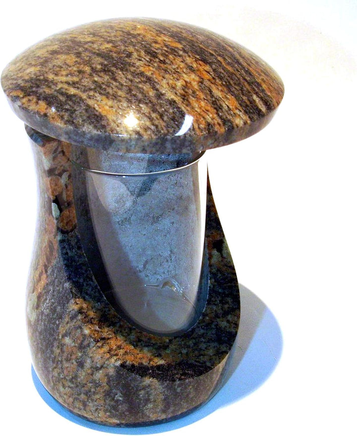 designgrab Grablampe Cerres und Grabvase Atria aus Granit Gneis Halmstad, Grabschmuckset Braun, Brau