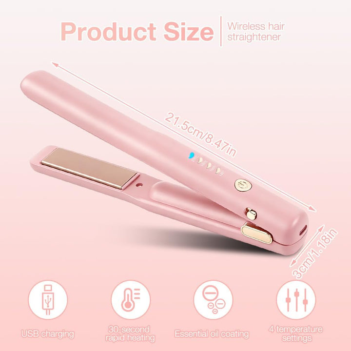 2 In 1 Mini Glätteisen Kabellos und Lockenstab, Hair Straightener, 4 Temperaturen, Wiederaufladbare