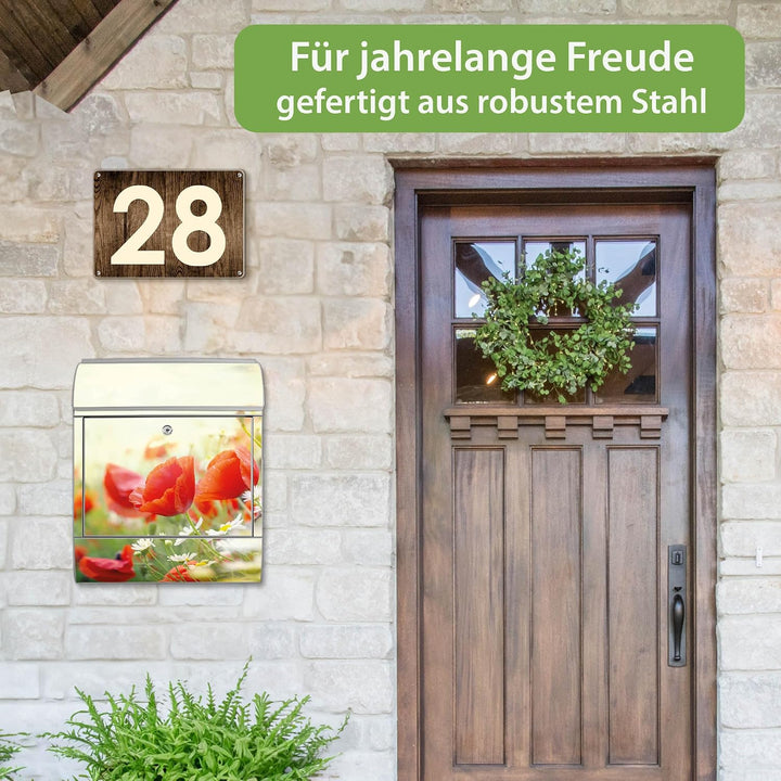 banjado® Design Briefkasten mit Motiv Kamille Und Mohn 39x47x14cm &amp; 2 Schlüssel - Briefkasten Stahl