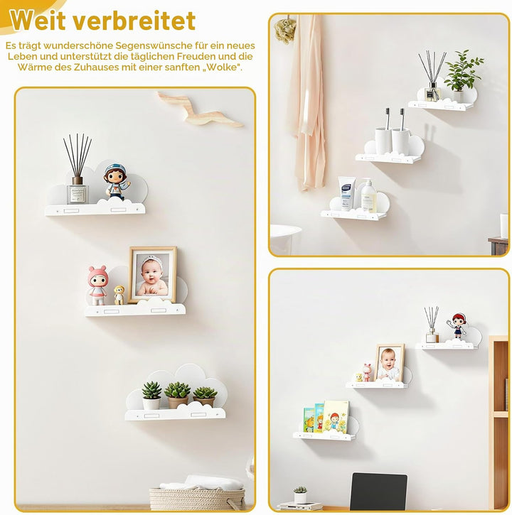 3 Stück Wolkenregal 29,5x9,4x15CM Weiss Wandregal Kinderzimmer Bücherregal Kinder Wand Kinderbücherr