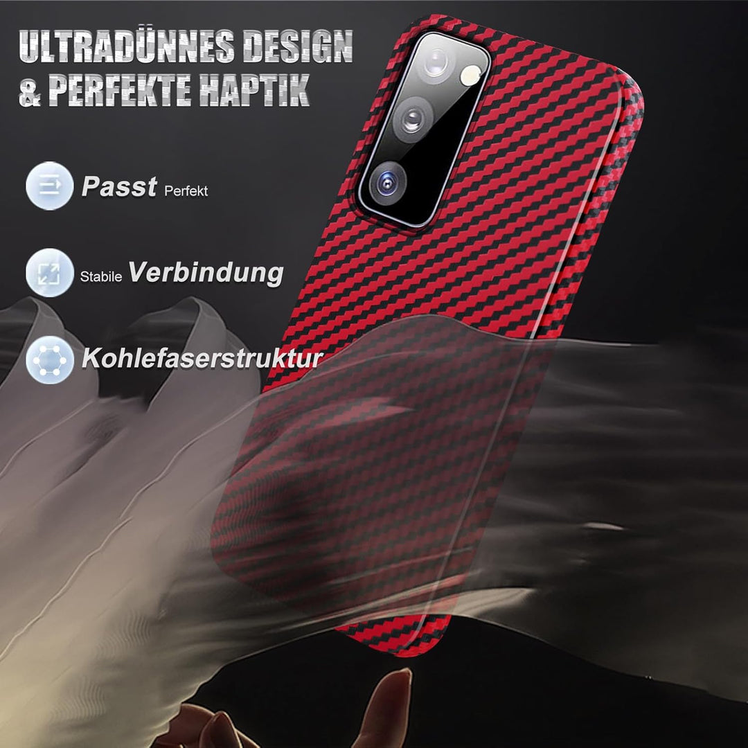 für Samsung S20 FE Hülle Carbon mit Schutzfolie Handyhülle S20 FE 5G Hart Case Ultra dünn Hybrid PC