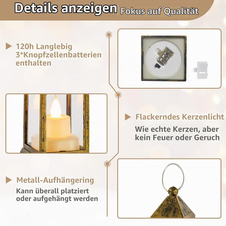 NUPTIO Laterne Kleine Weihnachten Deko - 10er led Teelichter Gold Mini Laternen für Draussen Flacker