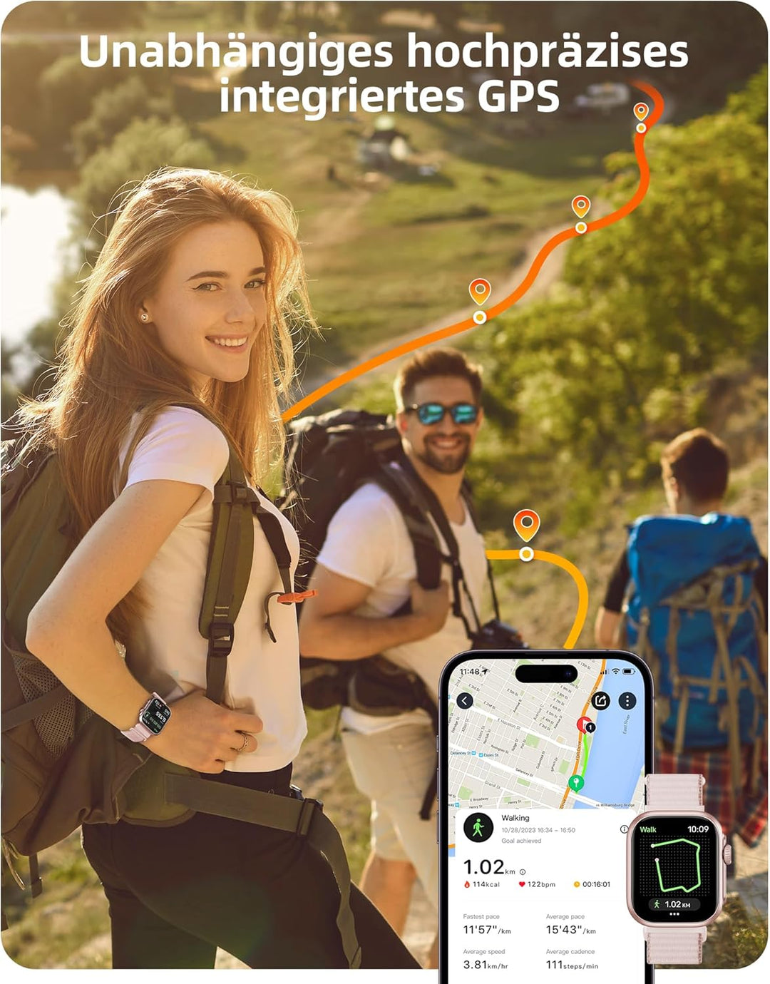 Parsonver Smartwatch Damen mit Telefonfunktion, Fitnessuhr mit GPS, 3 ATM wasserdichte für Schwimmen