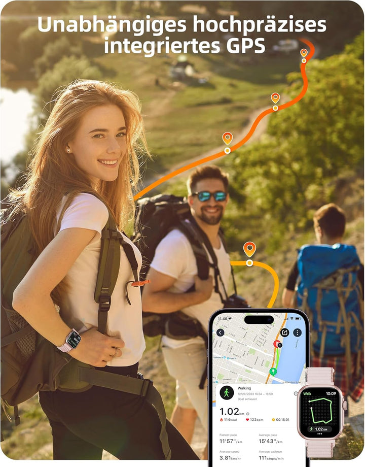 Parsonver Smartwatch Damen mit Telefonfunktion, Fitnessuhr mit GPS, 3 ATM wasserdichte für Schwimmen