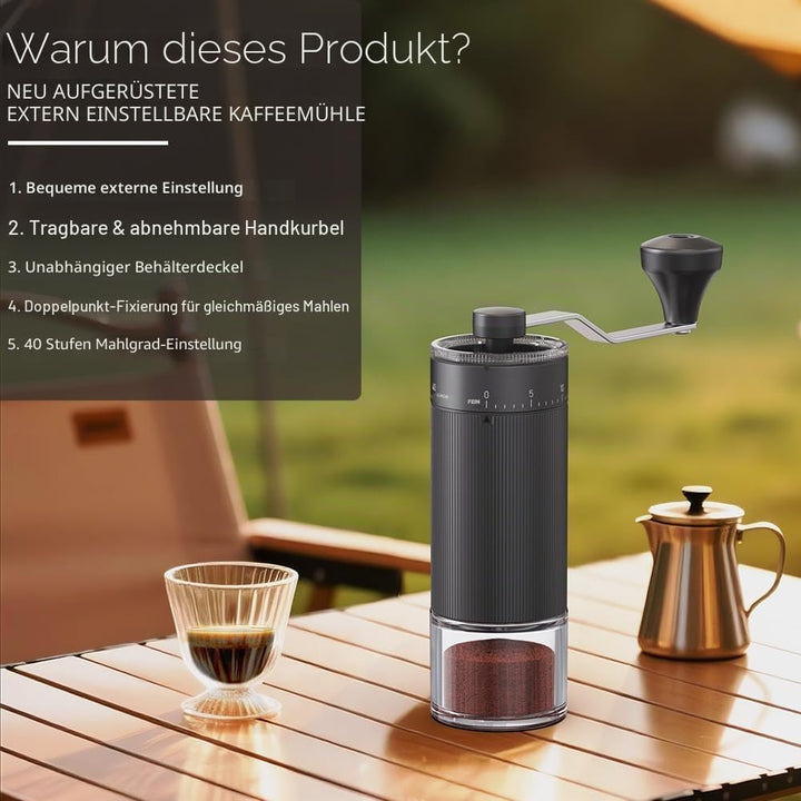 Hand-Kaffeemühle, konischer Frässtift für Espresso, französische Presse, Übergiessen, doppeltes Lage