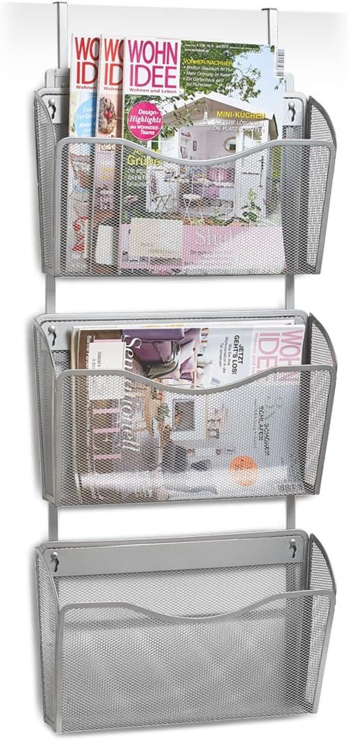 Zeller Wand/Tür-Magazinhalter, Mesh, Metall, grau, 35.5x9x85.5 cm, 17755