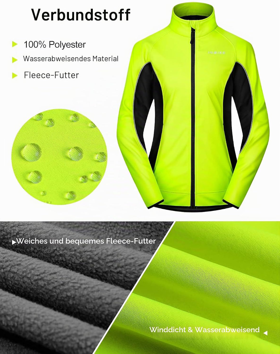 INBIKE Fahrradjacke Damen Winter Thermo Reflektierend Wasserabweisend Winddicht Atmungsaktiv Radjack