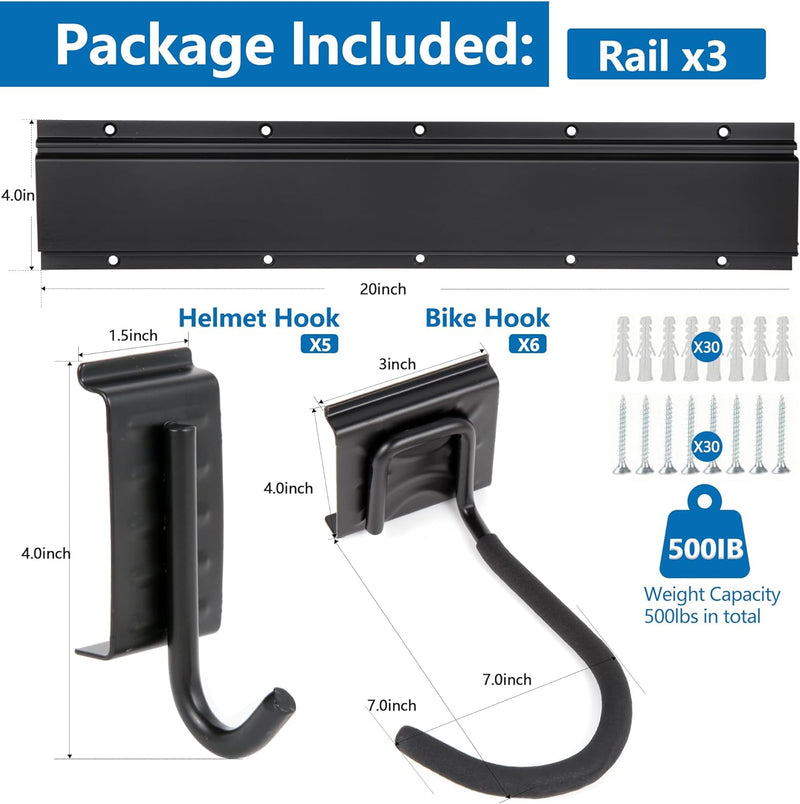 Sinoer Bike Wall Rack Bike Storage Wandhalterung für 6 Fahrräder + 5 Helme Werkzeugaufbewahrungshake