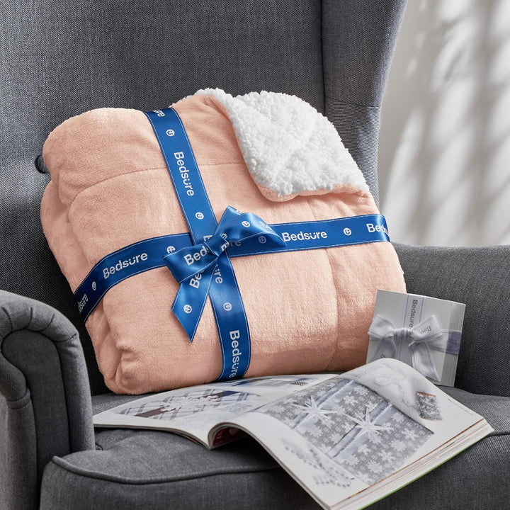 BEDSURE Decke Sofa Kuscheldecke Rosa - warm Sherpa Sofaüberwurf Decke gross, Dicke Sofadecke Couchde