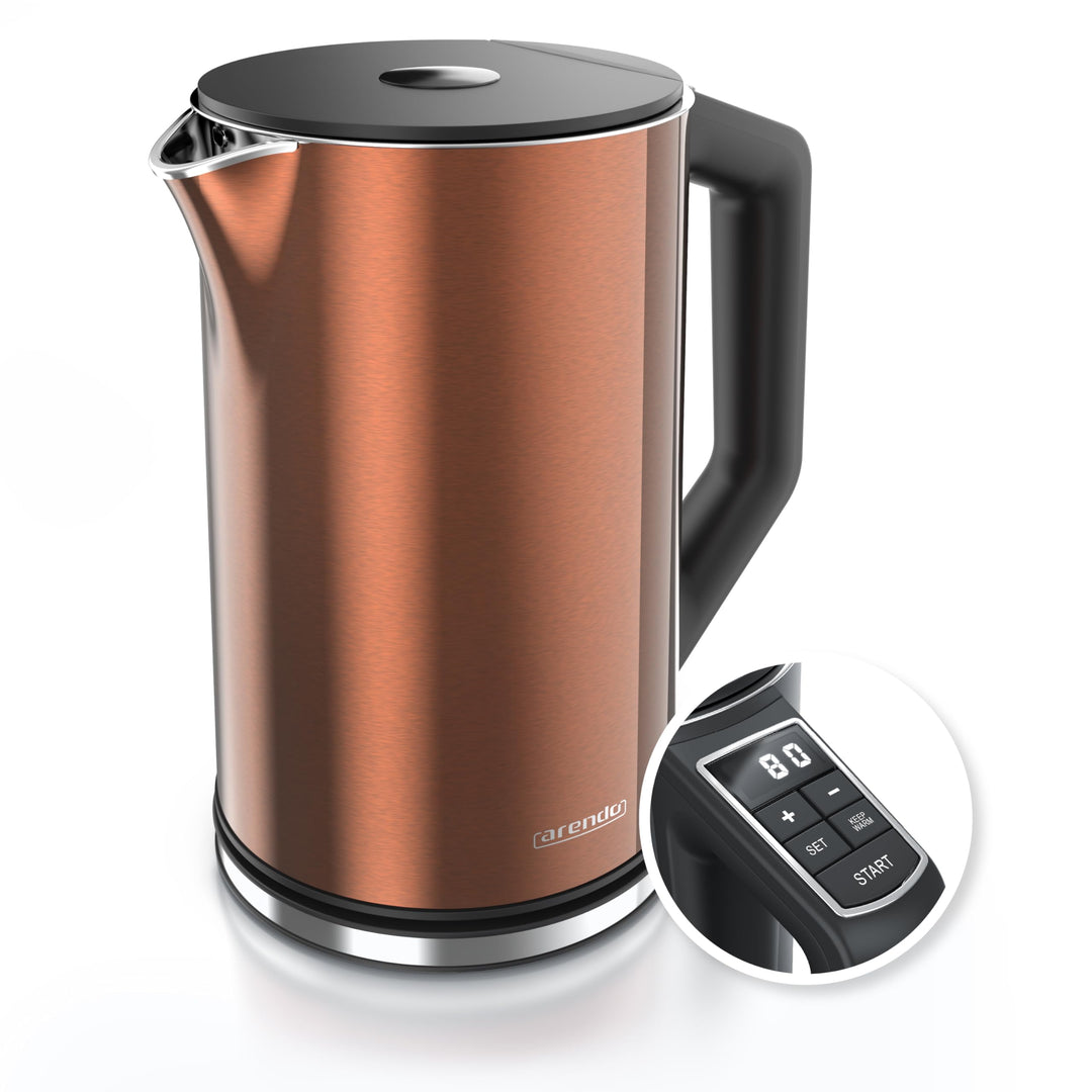 Arendo - Edelstahl Wasserkocher mit Temperatureinstellung 40-100 Grad in 5er Schritten - Doppelwand