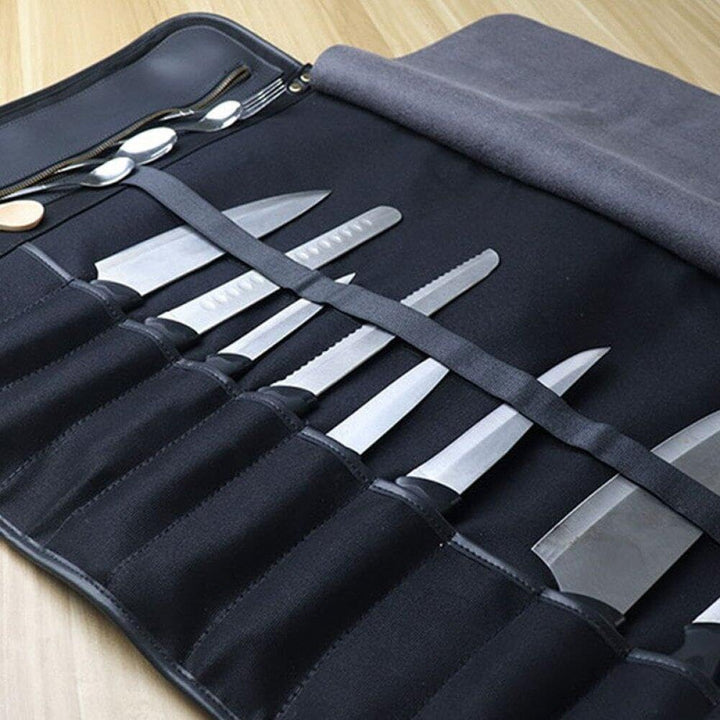 Kochmesser-Rolltasche Multifunktions-Werkzeug-Rolltasche Leder-Messer-Tragetasche mit 10 Taschen für