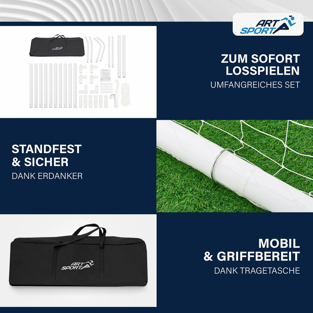 ArtSport Fussballtor 300x200 cm / 180x120 cm mit Netz, Erdhaken & Tragetasche - Klicksystem für einf