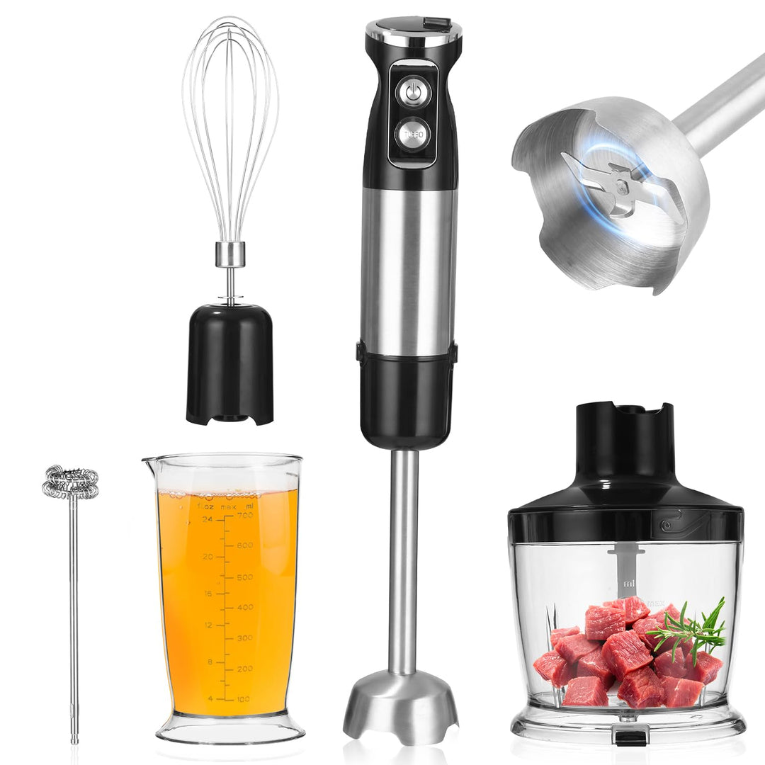 Stabmixer Edelstahl 5 in 1 Stabmixer Set 1000 Watt Pürierstab mit 12 Geschwindigkeiten und Turbo-Mod