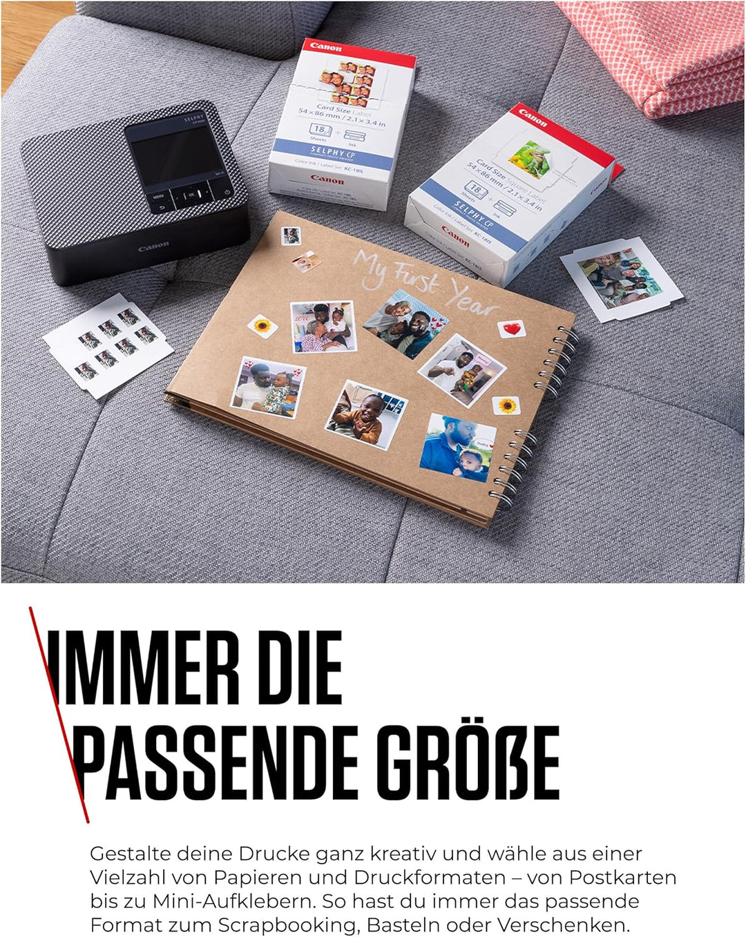 Canon SELPHY CP1500 Mobiler Fotodrucker mit Papierset, Schwarz - Drahtloser Bluetooth-Drucker mit Zu