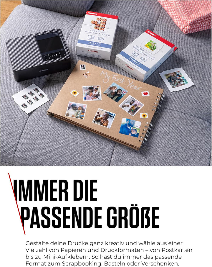 Canon SELPHY CP1500 Mobiler Fotodrucker mit Papierset, Schwarz - Drahtloser Bluetooth-Drucker mit Zu