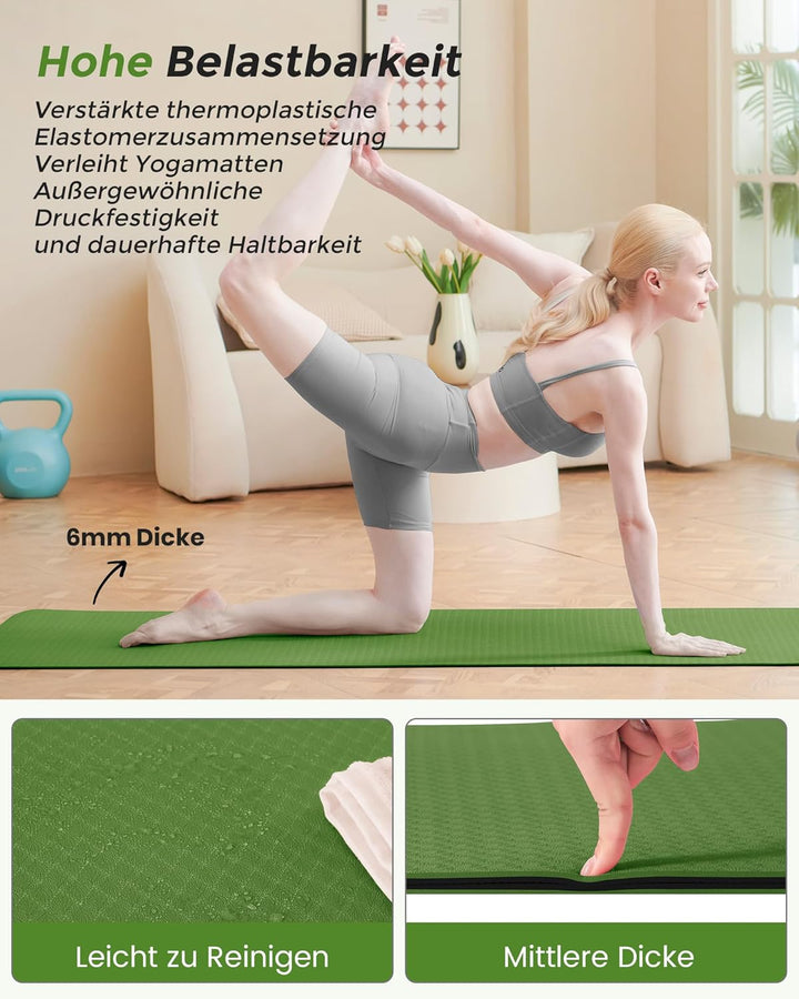 Oak &amp; Tea Yogamatte Rutschfest Fitnessmatte Umweltfreundliche TPE Sportmatte mit Tragegurt Gymnastik