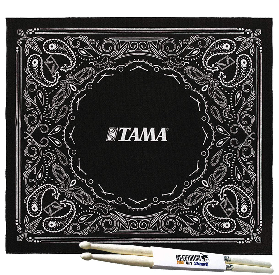 Tama TDRPA Schlagzeug Teppich Drum Rug Paisley Schwarz 180x200cm + keepdrum Drumsticks