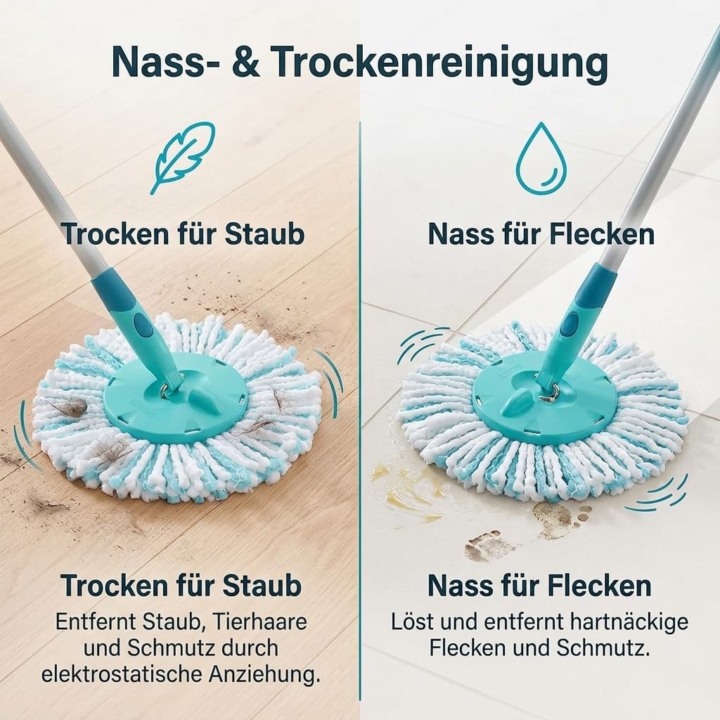 6 Stück Bodenwischer für Leifheit Clean Twist Disc Mop,Wasseraufnahme | Doppelfasermop kann Effizien