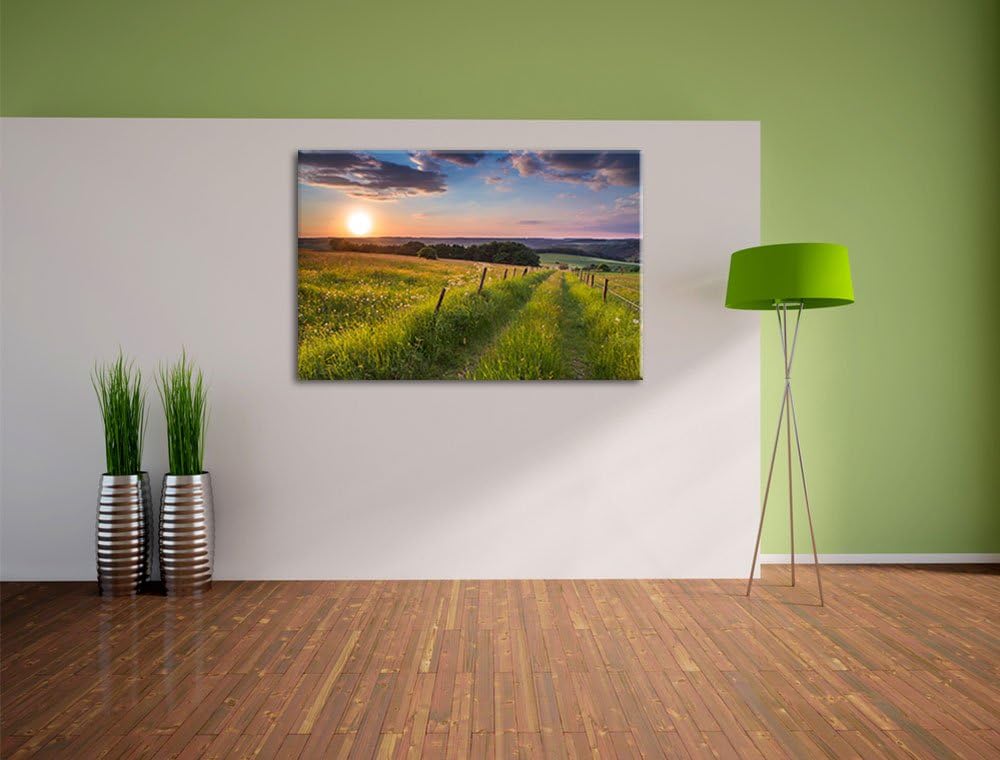 Pixxprint Bergwiese im Sonnenaufgang als Leinwandbild/Grösse: 100x70 cm/Wandbild/Kunstdruck/fertig b