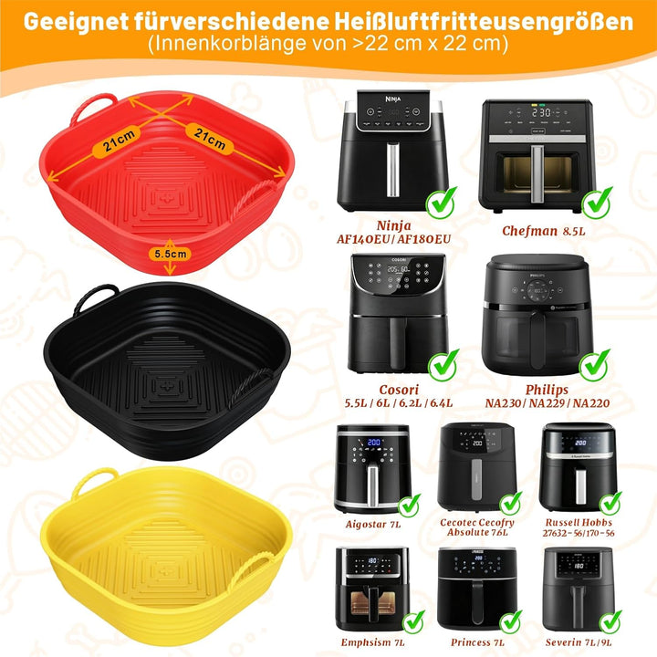 Silikonform für Heissluftfritteuse Zubehör | Air Fryer Liners Wiederverwendbar anstelle Airfryer Bac