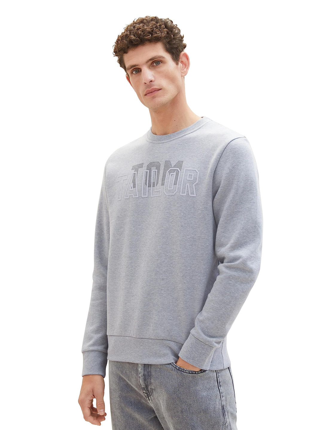 TOM TAILOR Herren Basic Crewneck Sweatshirt mit Logo-Print XXL 12035 - Grey Heather Melange, XXL 120