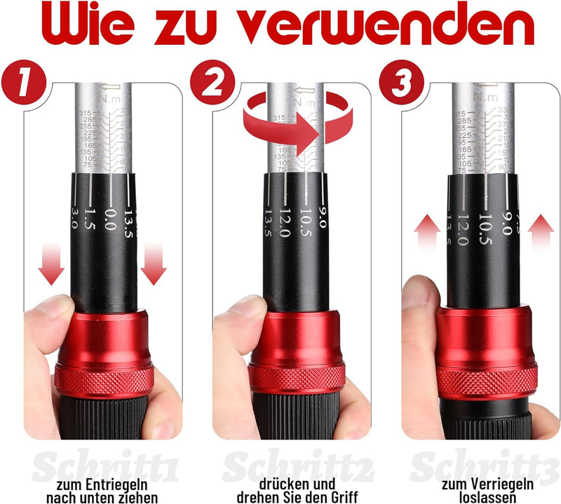 UYECOVE Drehmomentschlüssel 1/2 Zoll, 60-330 NM Drehmomentschlüssel Auto, ±3% Hohe Präzision, 72 Zä