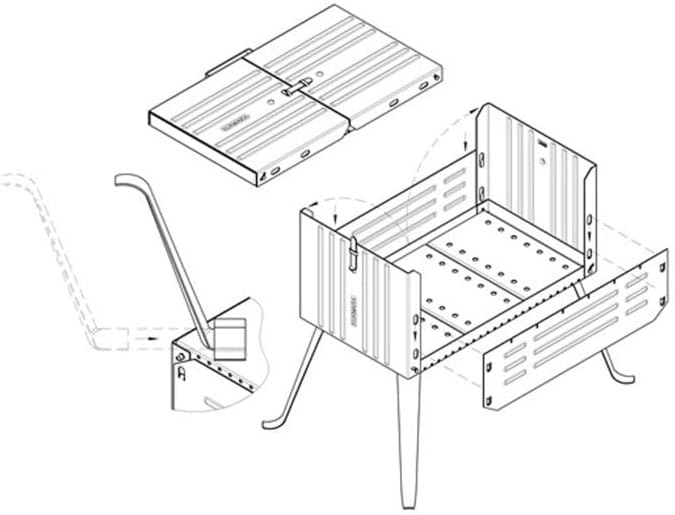 Klappbarer Mangal Kukmara Diplomat Camping Angel Grill aus 1,2mm Edelstahl inkl. 6 Grillspiessen