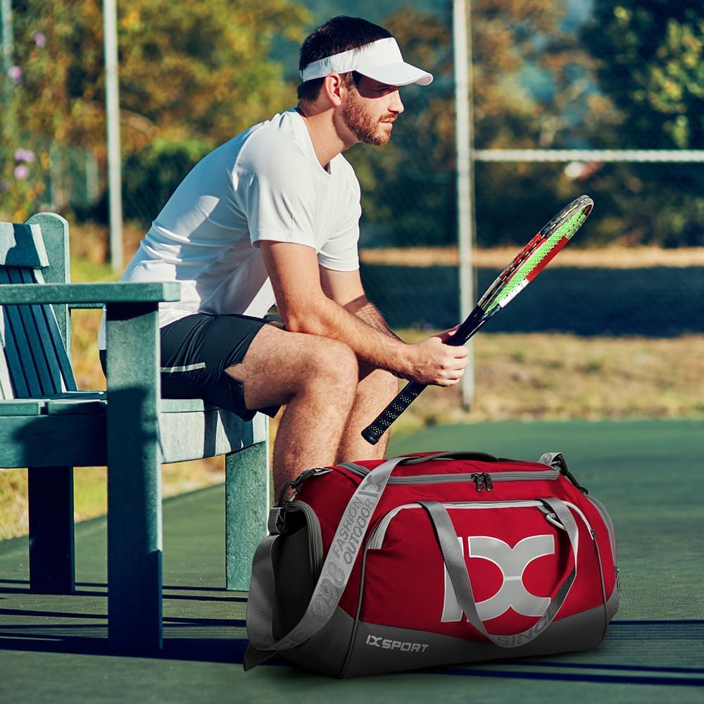 INOXTO Grosse Sporttasche, Faltbare Sport-Reisetasche mit Nass- und Trockentaschen und Schuhfach, He