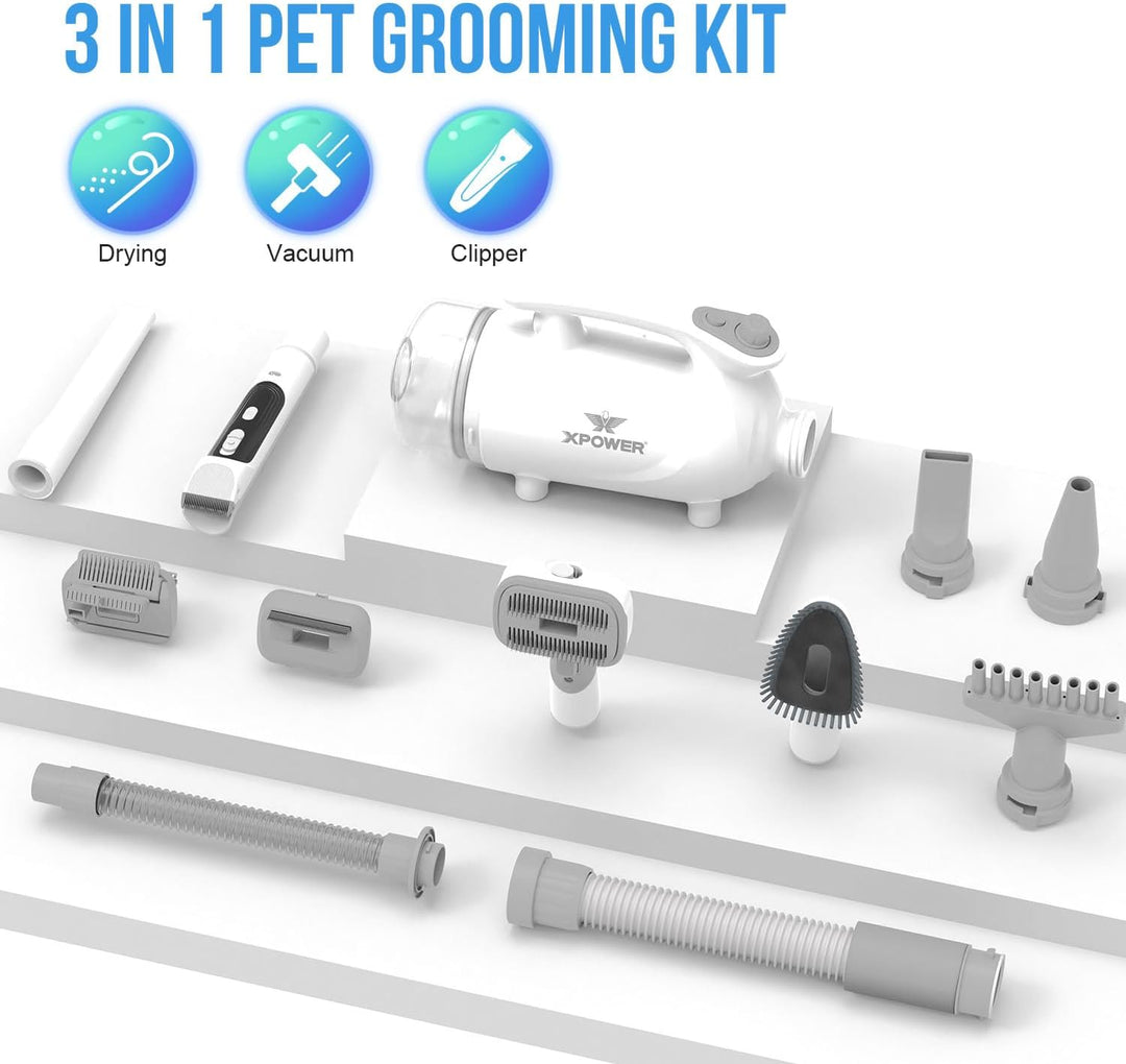 XPOWER Dog Vacuum & Dryer for Shedding Grooming Quiet & Safe Grooming Set for All Dogs, Cats and Pet