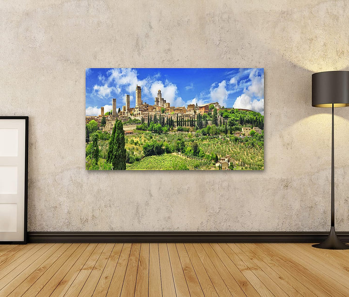 islandburner Bild auf Leinwand Panorama Gimignano Toskana Italien Bilder Wandbilder Poster Leinwand