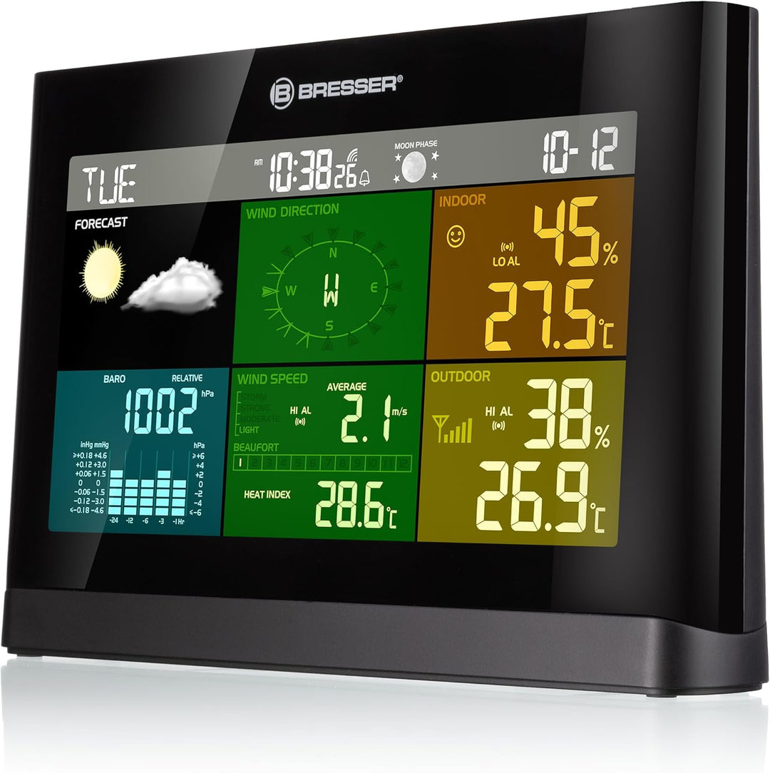 Bresser Wetterstation Funk mit Aussensensor Wetter Center mit 5-in-1 Aussensensor (Temperatur, Luftd