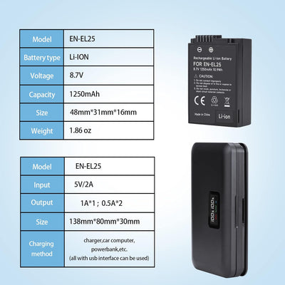 2 Pack ENEL25 ENEL25A Akkus mit LCD Multifunktions Ladegerät Koffer für Nikon Z Serie, Z50, Z30, Z 5
