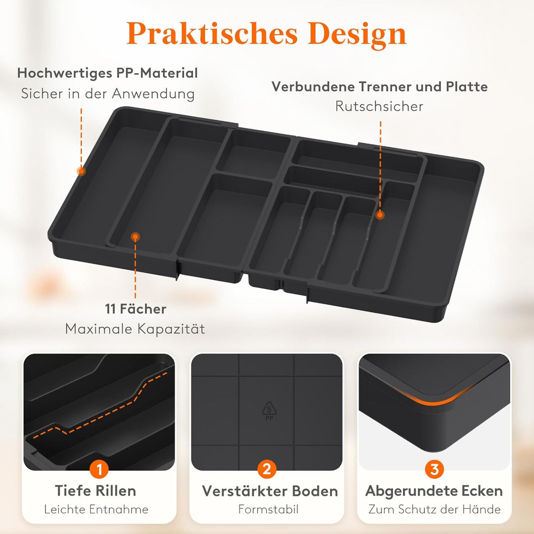 Lifewit Grosse Besteckkasten für Schubladen, Einstellbar Breite 54,1-91,4 cm, Tiefe 43 cm, 9-11 Fäch