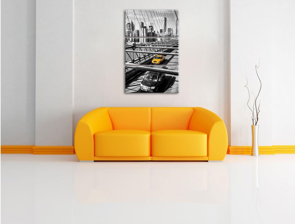 Pixxprint Gelbes Taxi in New York auf Brücke 3-Teiler Leinwandbild 120x80 Bild auf Leinwand