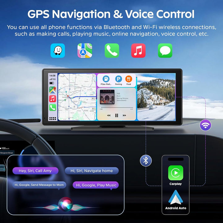 8.88 Zoll CarPlay Display für Apple CarPlay & Android Auto mit 4K Frontkamera & 1080P HD Rückfahrkam