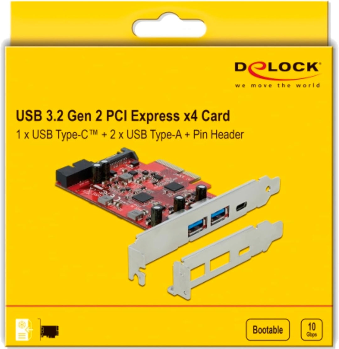 Delock TARJETA PCI E X4 A 1X USB TIPO-C 2X USB-A 1X INTERNO USB 3.2 10 GBPS