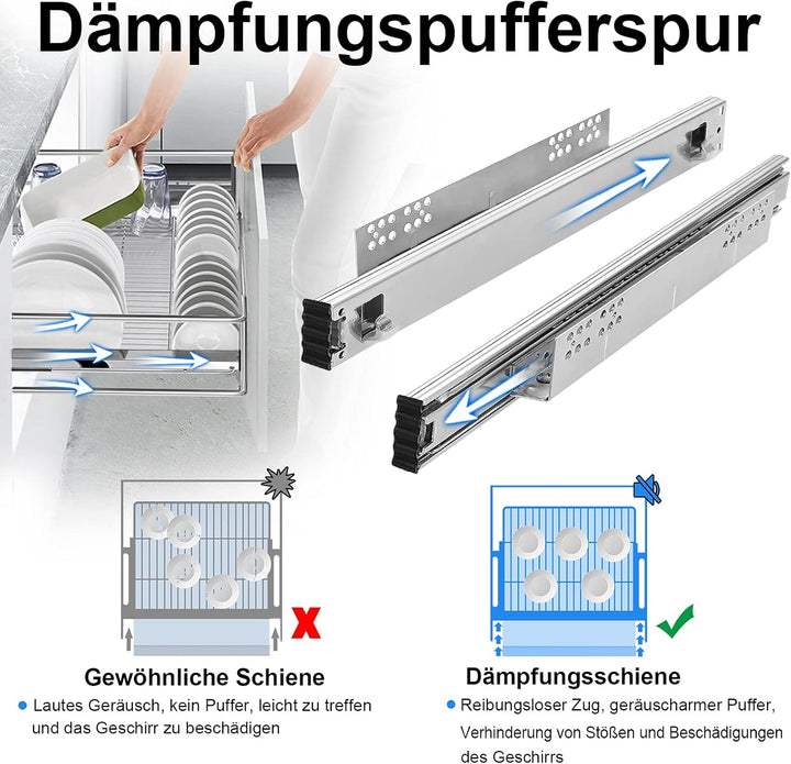 NAIZY 2x Teleskopschublade 40cm Breite anwendbar Küchenschublade Silber Küchen Regal aus Massiver Ed