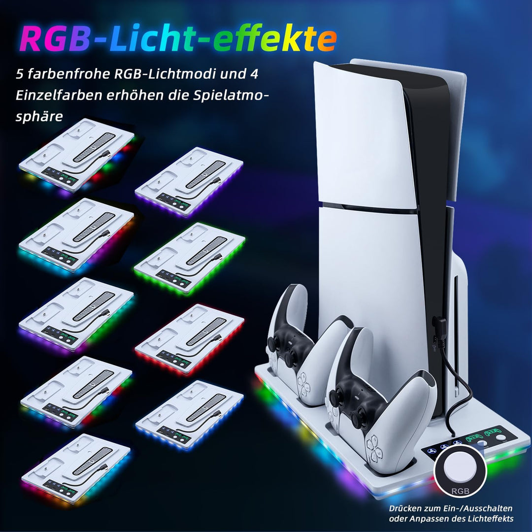 Wigearss PS5/PS5 Slim/PS5 Pro Kühler Standfuss mit Dual Controller Ladegerät, PS5 Controller Ladesta