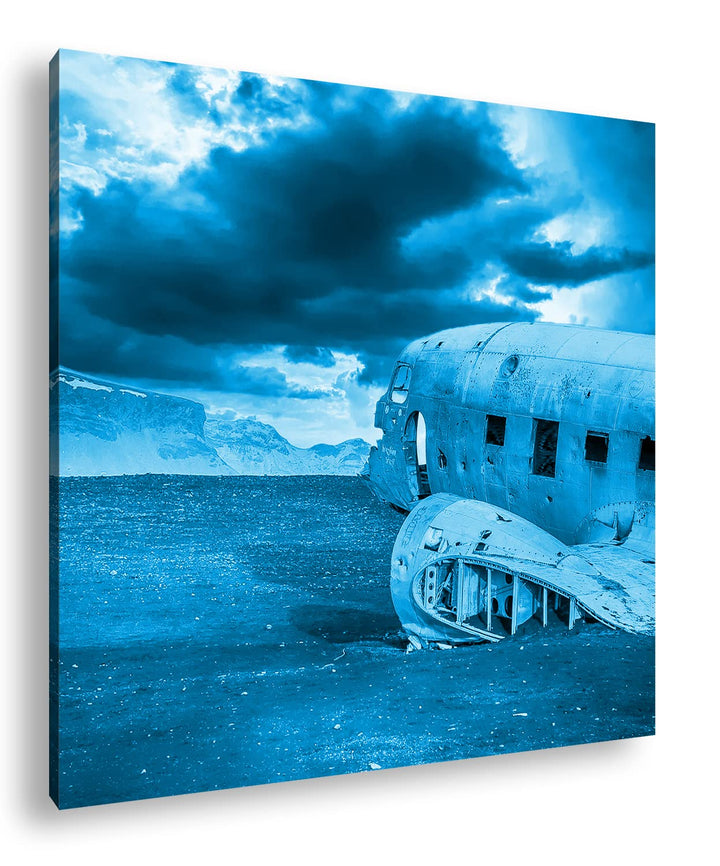 deyoli abgestürztes Flugzeug Format: 60x60 Effekt: Monocrome Blau als Leinwandbild, Motiv fertig ger