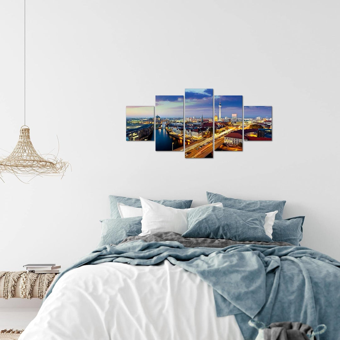 Runa Art Wandbilder Berlin 5 Teilig Bild auf Vlies Leinwand Deko Büro Wohnzimmer Stadt Blau 605152a