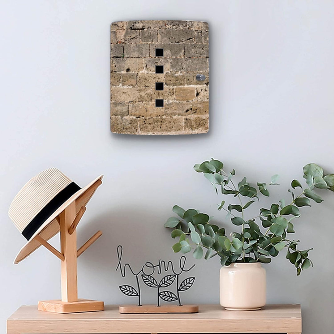 banjado® Design Schlüsselkasten aus Edelstahl Motiv Steinwand Antik für 10 Schlüssel - Schlüsselschr