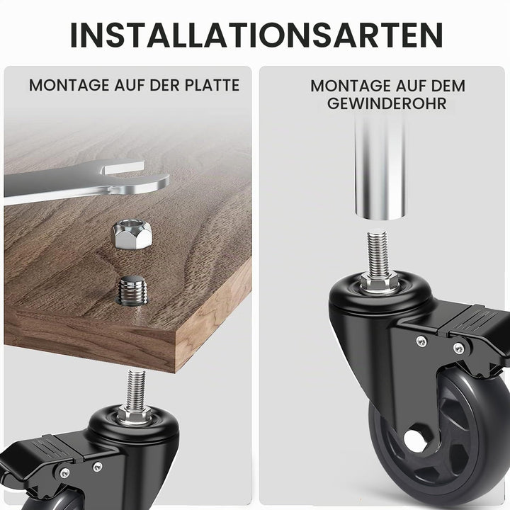 IQWTU Lenkrollen 75MM mit Bremse, 4 Stück Möbelrollen mit M10 x 1,5 x 30mm Schraube, Schwerlastrolle
