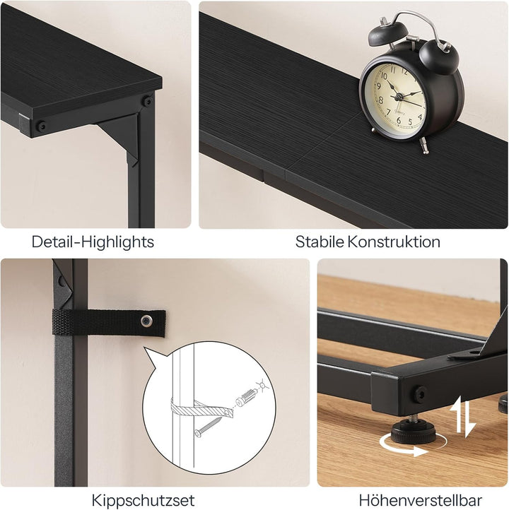 HOOBRO Schmaler Konsolentisch (15 cm breit), höhenverstellbar (63,5-83,5 cm), Sofatisch mit Ladestat