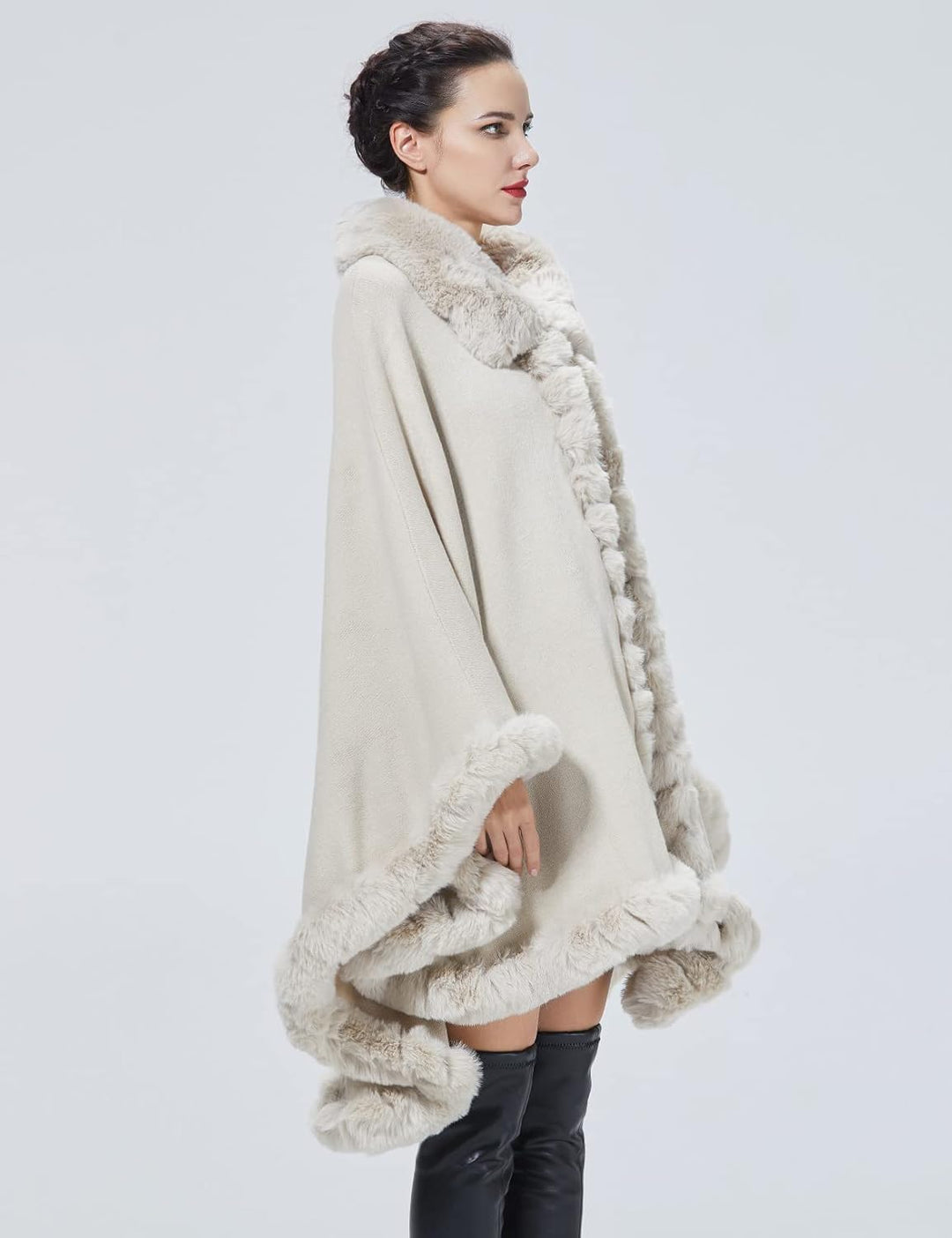 BEAUTELICATE Kunstpelz Poncho Cape Strick Damen Winter Kunstfell Stola Schal Cape Cardigan Warm mit